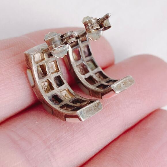 VTG Signed Charles Winston Silver Mother of Pearl Necklace Earrings Set Italy - Picture 5 of 9